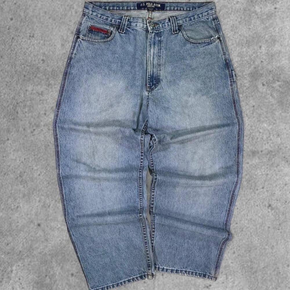 VTG Y2K Polo ASSN Carpenter Jeans 34 Baggy Wide Leg Denim cotton medium wash